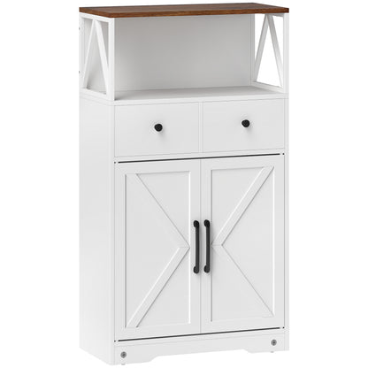 Living Room Sideboard Multi-purpose Cabinet with Shelves Drawers Barn Doors Buffet for Kitchen Bedroom 60x31x108 cm White