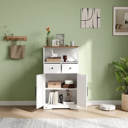 Living Room Sideboard Multi-purpose Cabinet with Shelves Drawers Barn Doors Buffet for Kitchen Bedroom 60x31x108 cm White