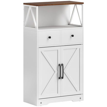 Living Room Sideboard Multi-purpose Cabinet with Shelves Drawers Barn Doors Buffet for Kitchen Bedroom 60x31x108 cm White