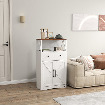 Living Room Sideboard Multi-purpose Cabinet with Shelves Drawers Barn Doors Buffet for Kitchen Bedroom 60x31x108 cm White