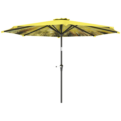 Sun Umbrella Ø300 cm, Sun Umbrella with Hand Crank, Pattern，Octagonal Balcony Umbrella Beach Umbrella Windproof Stable Market Umbrella Crank Umbrella Sun Protection for Beach Balcony Terrace Garden, Yellow