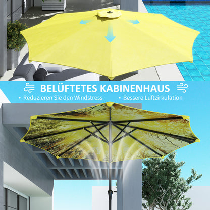 Sun Umbrella Ø300 cm, Sun Umbrella with Hand Crank, Pattern，Octagonal Balcony Umbrella Beach Umbrella Windproof Stable Market Umbrella Crank Umbrella Sun Protection for Beach Balcony Terrace Garden, Yellow