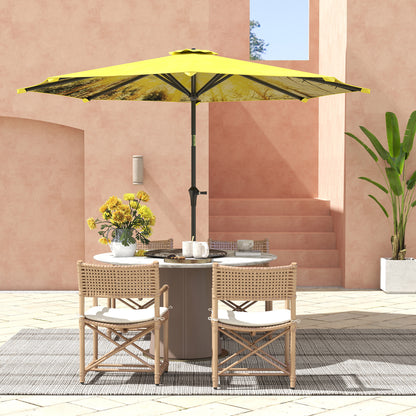 Sun Umbrella Ø300 cm, Sun Umbrella with Hand Crank, Pattern，Octagonal Balcony Umbrella Beach Umbrella Windproof Stable Market Umbrella Crank Umbrella Sun Protection for Beach Balcony Terrace Garden, Yellow
