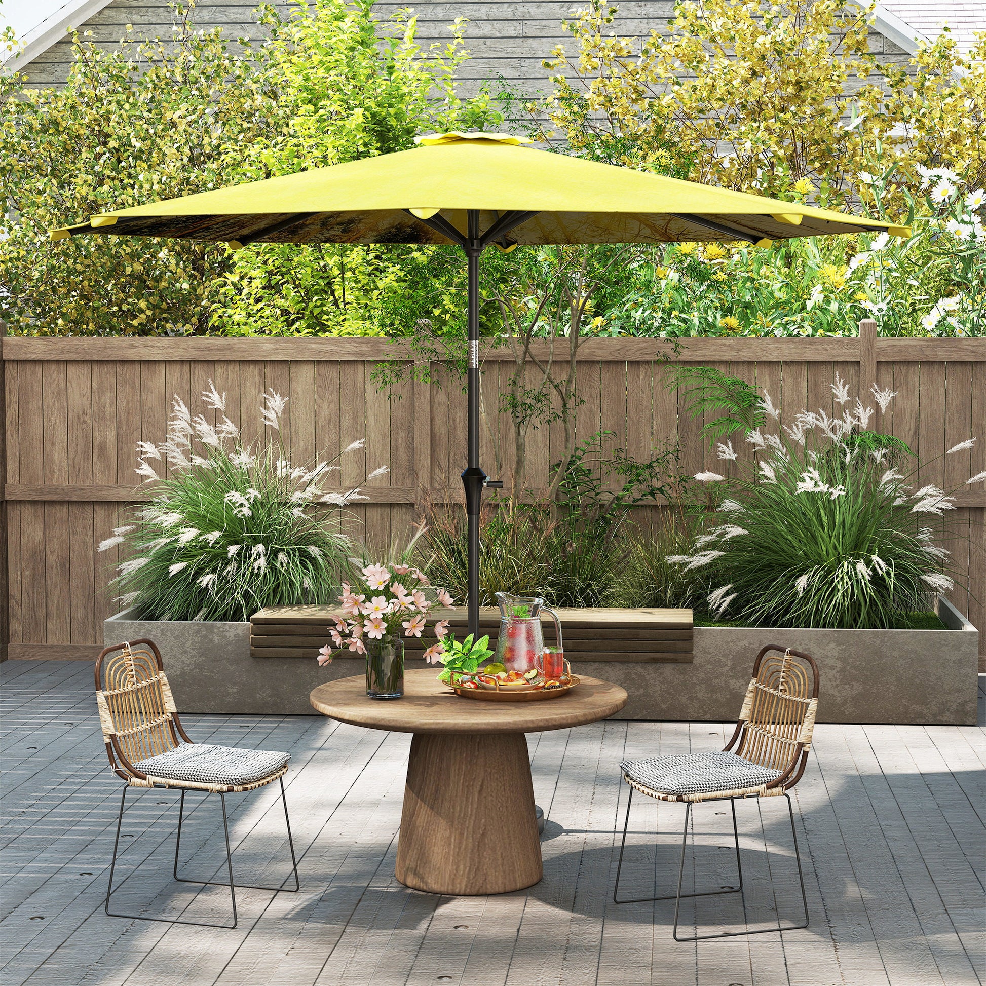 Sun Umbrella Ø300 cm, Sun Umbrella with Hand Crank, Pattern，Octagonal Balcony Umbrella Beach Umbrella Windproof Stable Market Umbrella Crank Umbrella Sun Protection for Beach Balcony Terrace Garden, Yellow