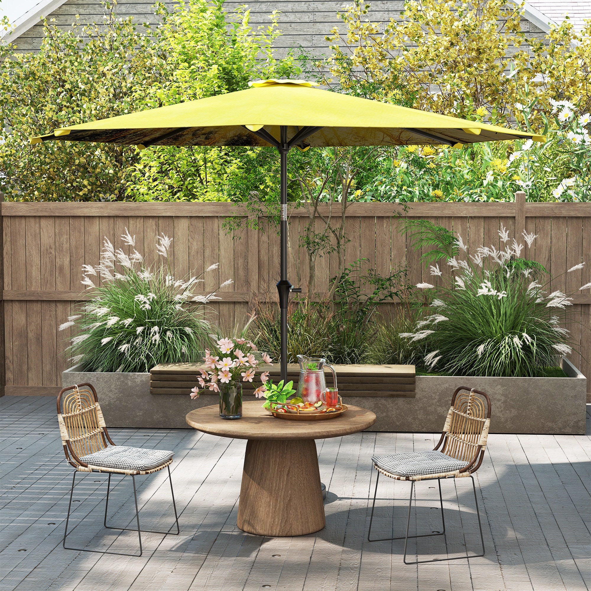 Sun Umbrella Ø300 cm, Sun Umbrella with Hand Crank, Pattern，Octagonal Balcony Umbrella Beach Umbrella Windproof Stable Market Umbrella Crank Umbrella Sun Protection for Beach Balcony Terrace Garden, Yellow
