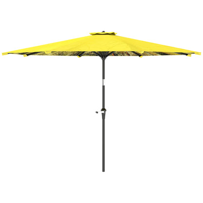 Sun Umbrella Ø300 cm, Sun Umbrella with Hand Crank, Pattern，Octagonal Balcony Umbrella Beach Umbrella Windproof Stable Market Umbrella Crank Umbrella Sun Protection for Beach Balcony Terrace Garden, Yellow