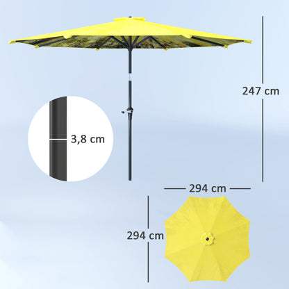 Sun Umbrella Ø300 cm, Sun Umbrella with Hand Crank, Pattern，Octagonal Balcony Umbrella Beach Umbrella Windproof Stable Market Umbrella Crank Umbrella Sun Protection for Beach Balcony Terrace Garden, Yellow