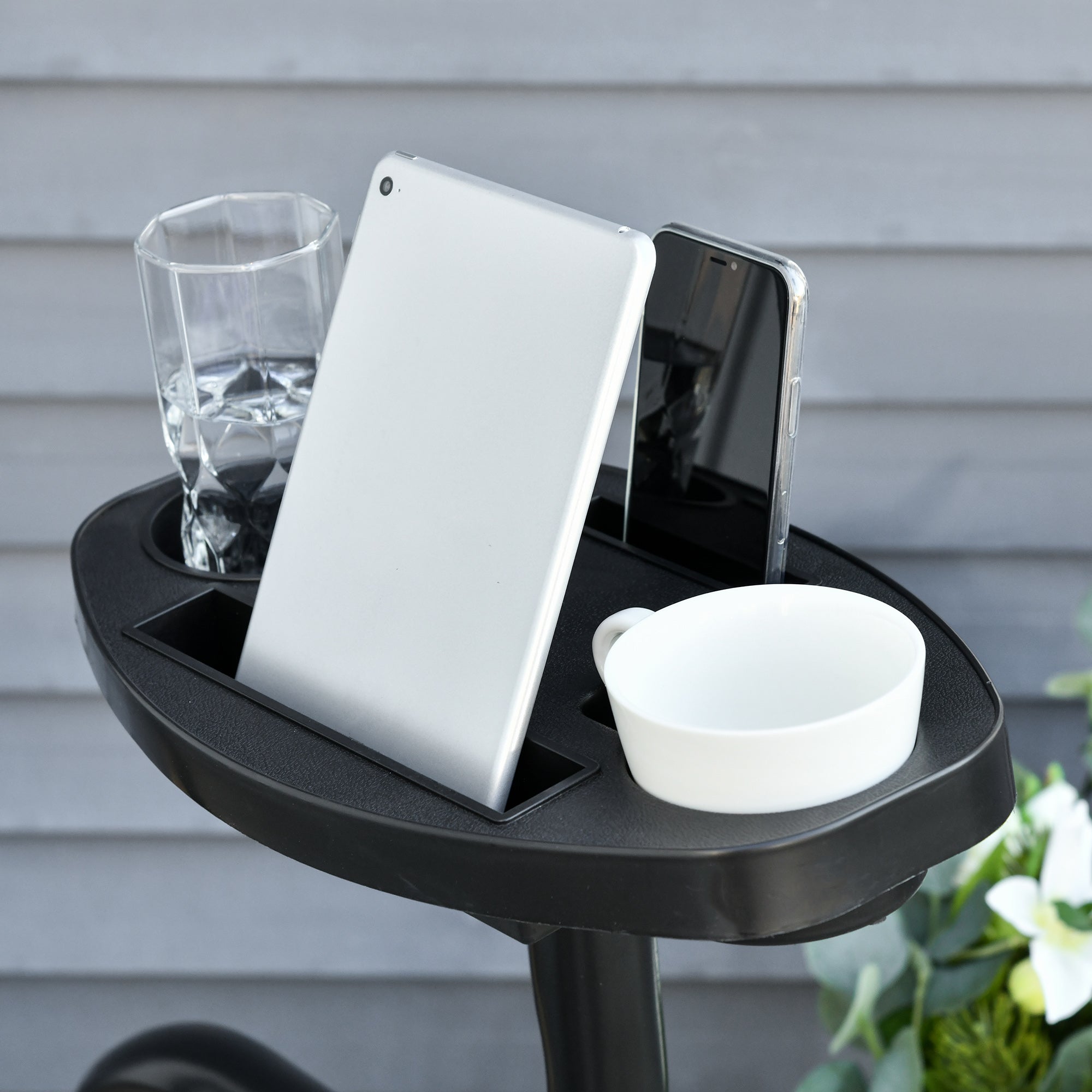 Hanging Chair Stand 190 cm Swing Holder with Side Table Max. 120 kg Metal Structure for Patio Garden Black