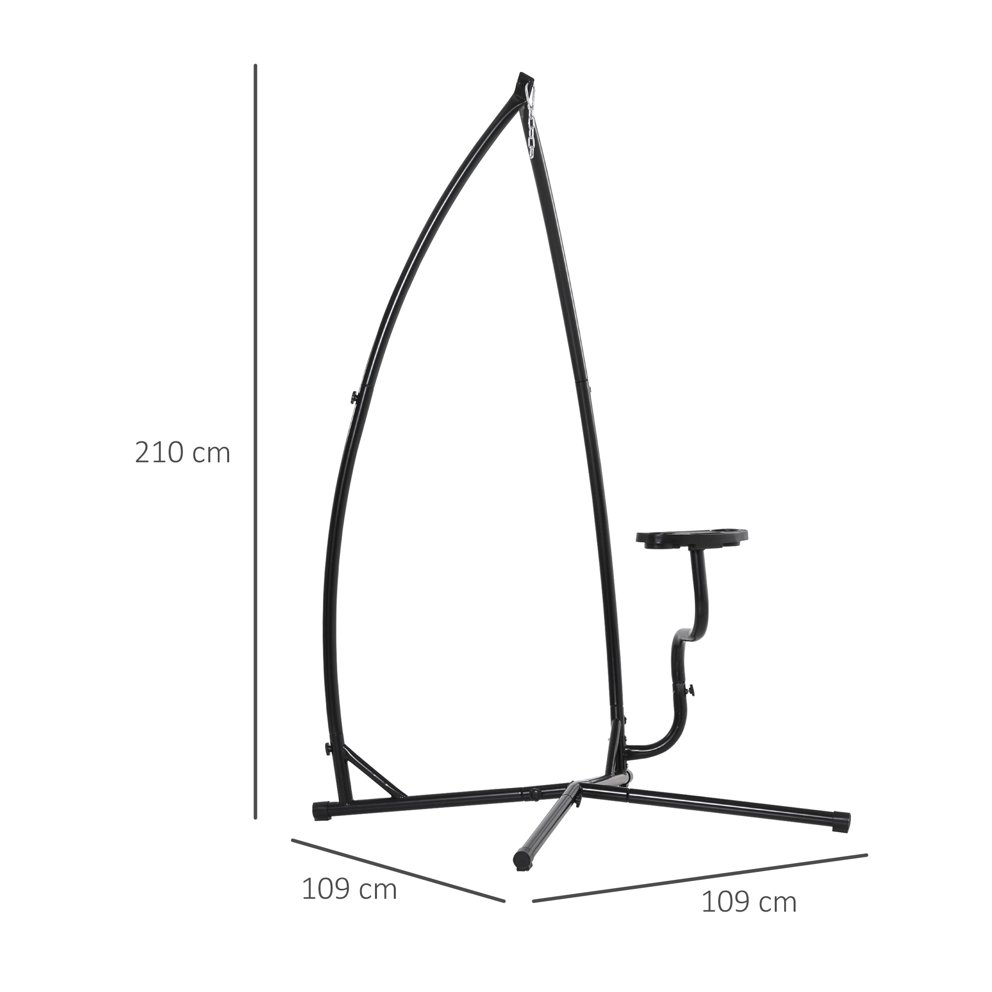 Hanging Chair Stand 190 cm Swing Holder with Side Table Max. 120 kg Metal Structure for Patio Garden Black