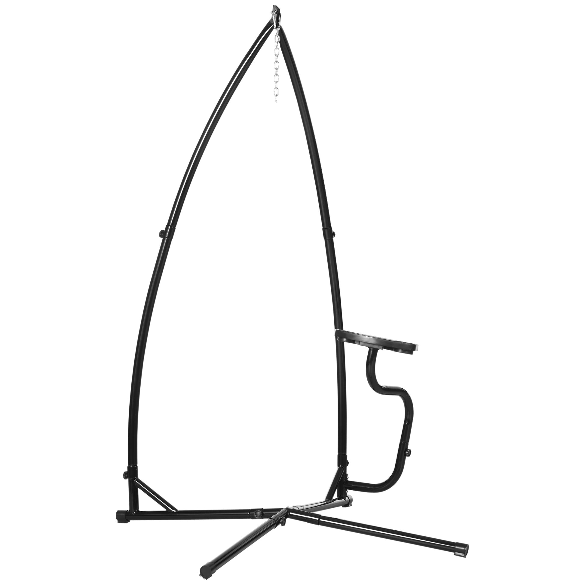 Hanging Chair Stand 190 cm Swing Holder with Side Table Max. 120 kg Metal Structure for Patio Garden Black