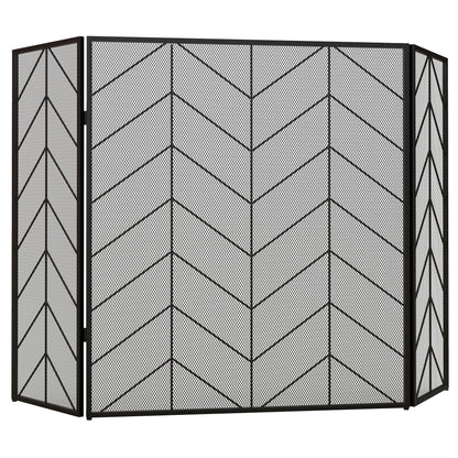 Spark Protection Screen, 3-Panel Foldable Fire Guard, Fireplace Spark Guard, Fireplace Screen, Hearth Screen, Decorative Mesh, Steel, 135 x 85 cm, Black