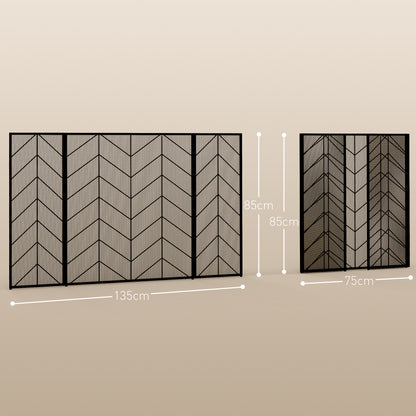 Spark Protection Screen, 3-Panel Foldable Fire Guard, Fireplace Spark Guard, Fireplace Screen, Hearth Screen, Decorative Mesh, Steel, 135 x 85 cm, Black