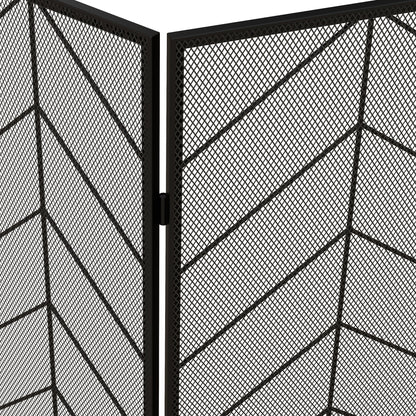 Spark Protection Screen, 3-Panel Foldable Fire Guard, Fireplace Spark Guard, Fireplace Screen, Hearth Screen, Decorative Mesh, Steel, 135 x 85 cm, Black