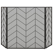 Spark Protection Screen, 3-Panel Foldable Fire Guard, Fireplace Spark Guard, Fireplace Screen, Hearth Screen, Decorative Mesh, Steel, 135 x 85 cm, Black
