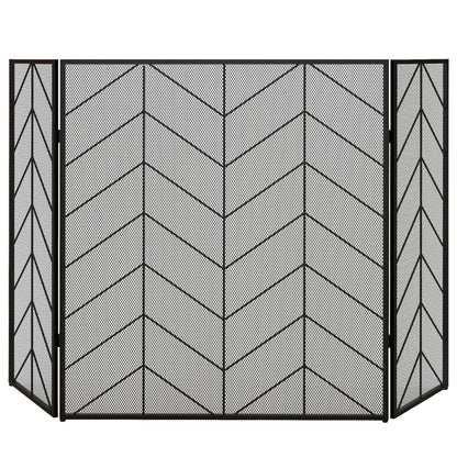 Spark Protection Screen, 3-Panel Foldable Fire Guard, Fireplace Spark Guard, Fireplace Screen, Hearth Screen, Decorative Mesh, Steel, 135 x 85 cm, Black