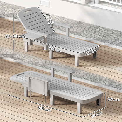 Sun Lounger Garden Bed with Side Table Wood Look Recliner with 5-Position Adjustable Backrest, Weatherproof Camping Bed, Garden Chair up to 120 kg load, for Garden Outdoor Beach, Light Gray