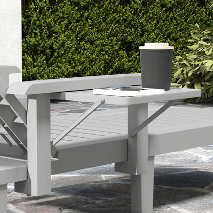 Sun Lounger Garden Bed with Side Table Wood Look Recliner with 5-Position Adjustable Backrest, Weatherproof Camping Bed, Garden Chair up to 120 kg load, for Garden Outdoor Beach, Light Gray