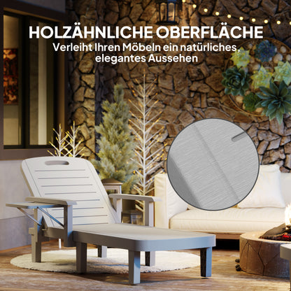 Sun Lounger Garden Bed with Side Table Wood Look Recliner with 5-Position Adjustable Backrest, Weatherproof Camping Bed, Garden Chair up to 120 kg load, for Garden Outdoor Beach, Light Gray