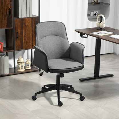 Tilt Office Chair Swivel Desk Chair Upholstered in PU and Linen Adjustable Height Armrests Study Chair Load 120 kg Gray and Black