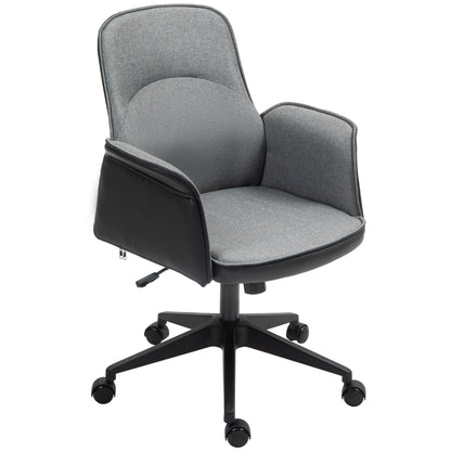 Tilt Office Chair Swivel Desk Chair Upholstered in PU and Linen Adjustable Height Armrests Study Chair Load 120 kg Gray and Black