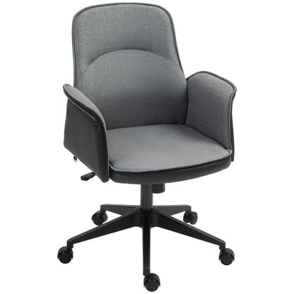 Tilt Office Chair Swivel Desk Chair Upholstered in PU and Linen Adjustable Height Armrests Study Chair Load 120 kg Gray and Black