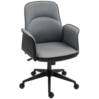Tilt Office Chair Swivel Desk Chair Upholstered in PU and Linen Adjustable Height Armrests Study Chair Load 120 kg Gray and Black