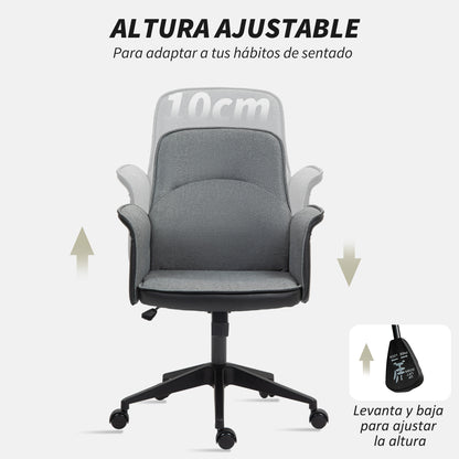 Tilt Office Chair Swivel Desk Chair Upholstered in PU and Linen Adjustable Height Armrests Study Chair Load 120 kg Gray and Black