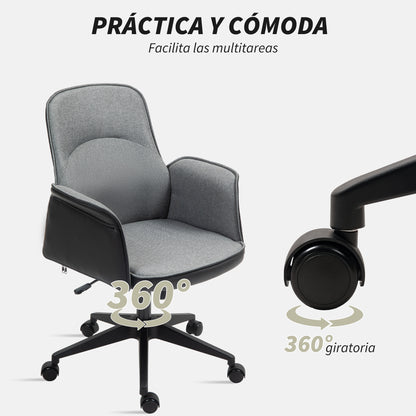 Tilt Office Chair Swivel Desk Chair Upholstered in PU and Linen Adjustable Height Armrests Study Chair Load 120 kg Gray and Black