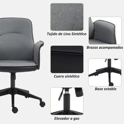 Tilt Office Chair Swivel Desk Chair Upholstered in PU and Linen Adjustable Height Armrests Study Chair Load 120 kg Gray and Black