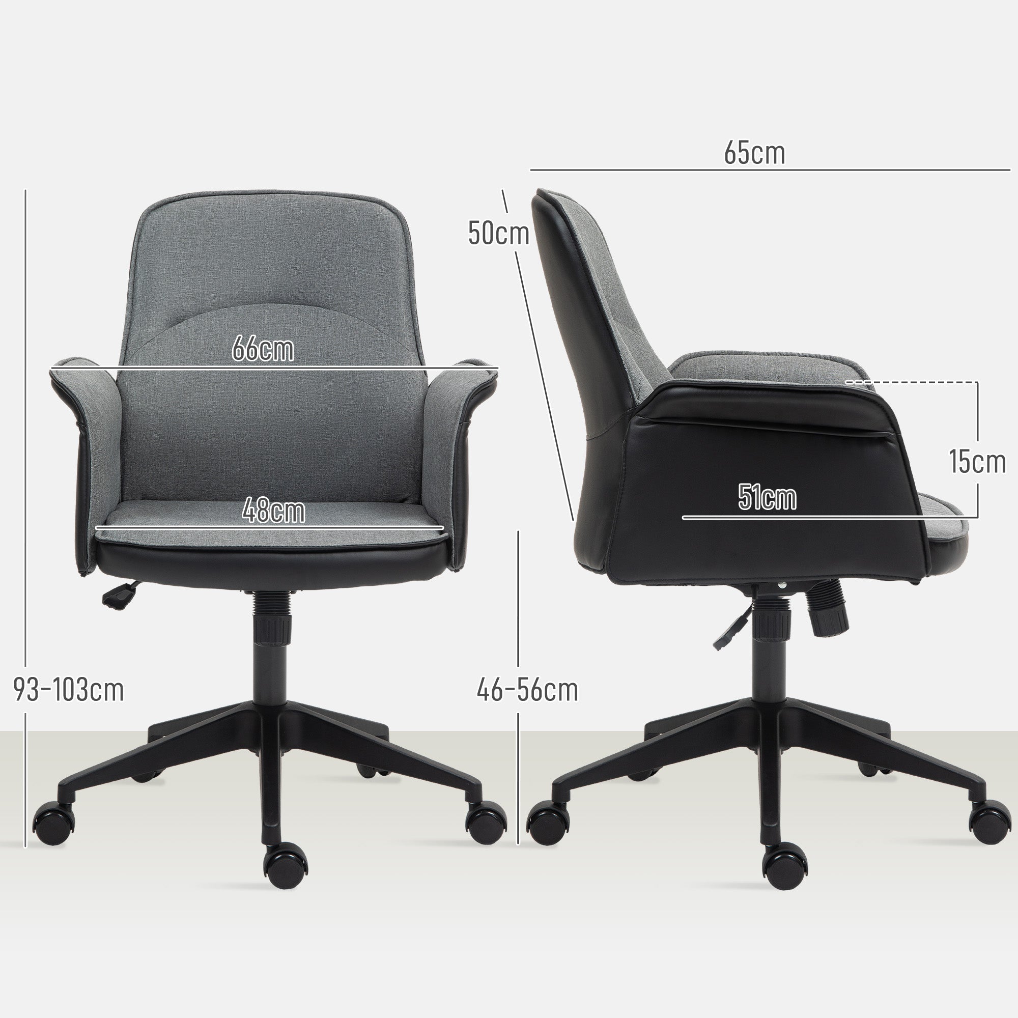 Tilt Office Chair Swivel Desk Chair Upholstered in PU and Linen Adjustable Height Armrests Study Chair Load 120 kg Gray and Black