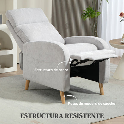 Manual Reclining Relax Armchair Upholstered in Synthetic Linen with Footrest and Side Pocket Load 120 kg Reclining Armchair for Bedroom Office Light Grey