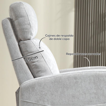 Manual Reclining Relax Armchair Upholstered in Synthetic Linen with Footrest and Side Pocket Load 120 kg Reclining Armchair for Bedroom Office Light Grey