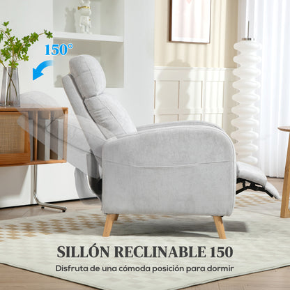 Manual Reclining Relax Armchair Upholstered in Synthetic Linen with Footrest and Side Pocket Load 120 kg Reclining Armchair for Bedroom Office Light Grey