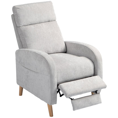 Manual Reclining Relax Armchair Upholstered in Synthetic Linen with Footrest and Side Pocket Load 120 kg Reclining Armchair for Bedroom Office Light Grey