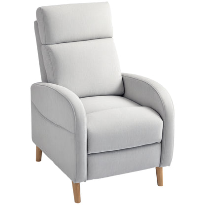 Manual Reclining Relax Armchair Upholstered in Synthetic Linen with Footrest and Side Pocket Load 120 kg Reclining Armchair for Bedroom Office Light Grey