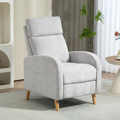 Manual Reclining Relax Armchair Upholstered in Synthetic Linen with Footrest and Side Pocket Load 120 kg Reclining Armchair for Bedroom Office Light Grey
