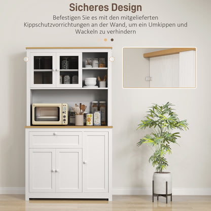 Kitchen Cabinet, Kitchen Buffet with Drawer, Multipurpose Cabinet with 2 Open Shelves, 3 Cabinets, Display Cabinet with Tabletop for Living Room, White, 100 x 40 x 180 cm