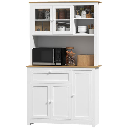 Kitchen Cabinet, Kitchen Buffet with Drawer, Multipurpose Cabinet with 2 Open Shelves, 3 Cabinets, Display Cabinet with Tabletop for Living Room, White, 100 x 40 x 180 cm