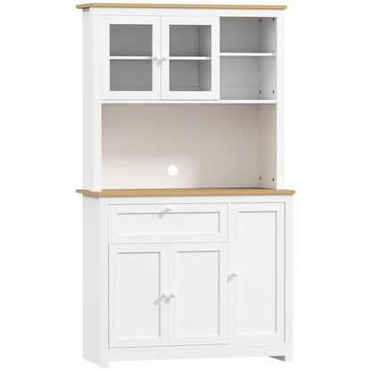 Kitchen Cabinet, Kitchen Buffet with Drawer, Multipurpose Cabinet with 2 Open Shelves, 3 Cabinets, Display Cabinet with Tabletop for Living Room, White, 100 x 40 x 180 cm