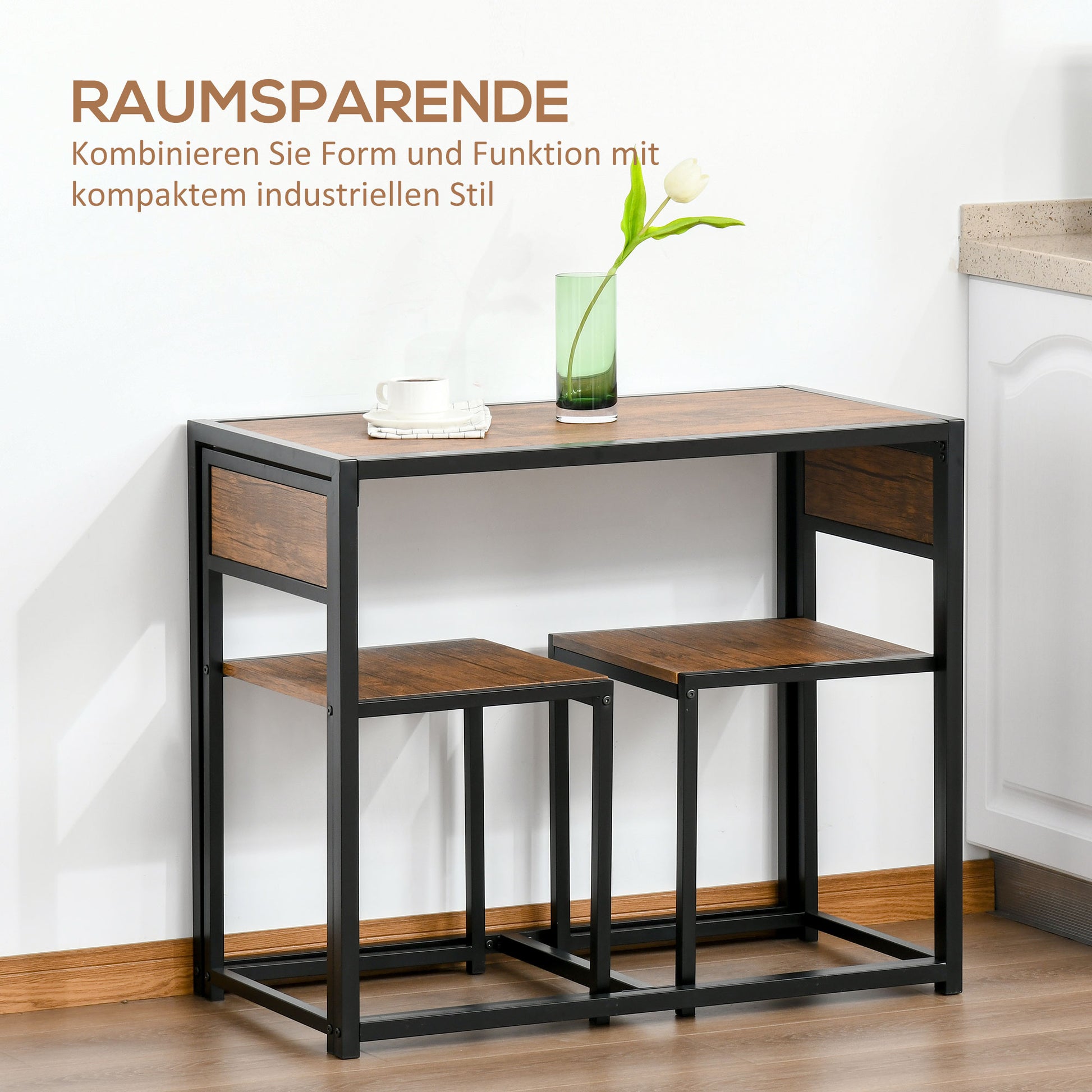 3-piece Dining Set, Kitchen Table, Dining Table with 2 Chairs, Dining Table Set, Dining Group for Kitchen, Dining Room, Metal, Natural