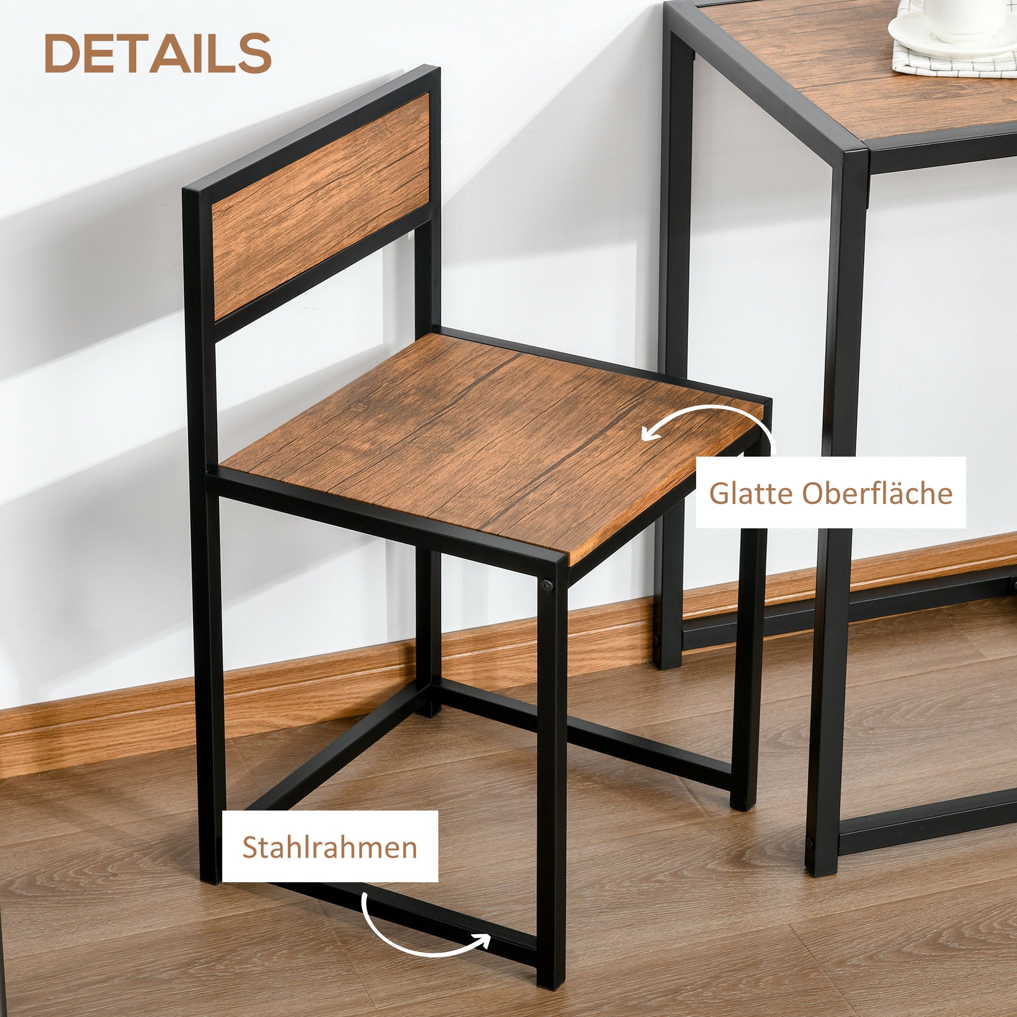 3-piece Dining Set, Kitchen Table, Dining Table with 2 Chairs, Dining Table Set, Dining Group for Kitchen, Dining Room, Metal, Natural