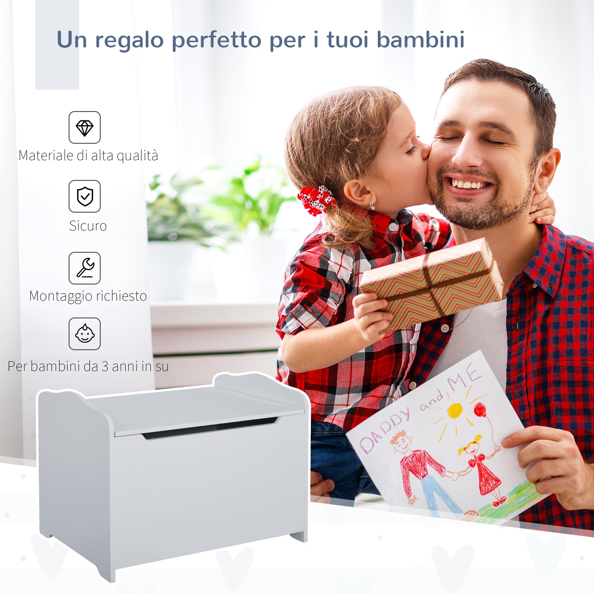 Wooden Children's Toy Chest, Storage Bench for Nursery with Pneumatic Piston Lid, 60x40x48cm, Gray