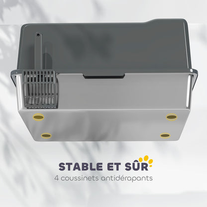 XXL Stainless Steel Cat Litter Box, 85L Large Capacity, Semi-enclosed Cat Toilet House, with Scoop and Non-slip Pads, Easy to Clean, 71 x 50.8 x 35.5 cm, Gray