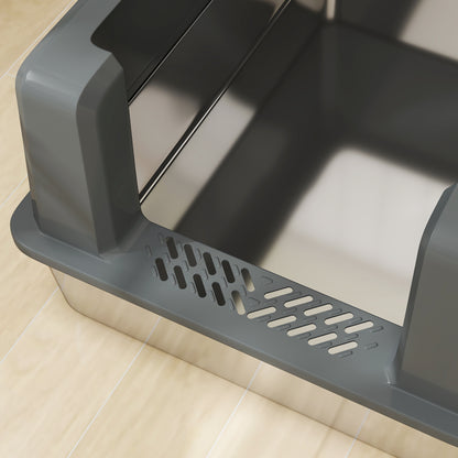 XXL Stainless Steel Cat Litter Box, 85L Large Capacity, Semi-enclosed Cat Toilet House, with Scoop and Non-slip Pads, Easy to Clean, 71 x 50.8 x 35.5 cm, Gray