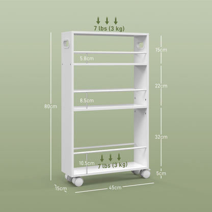 3-Tier Kitchen Cart with Side Railings and Handles for Dining Room Bathroom 45x15x80 cm White