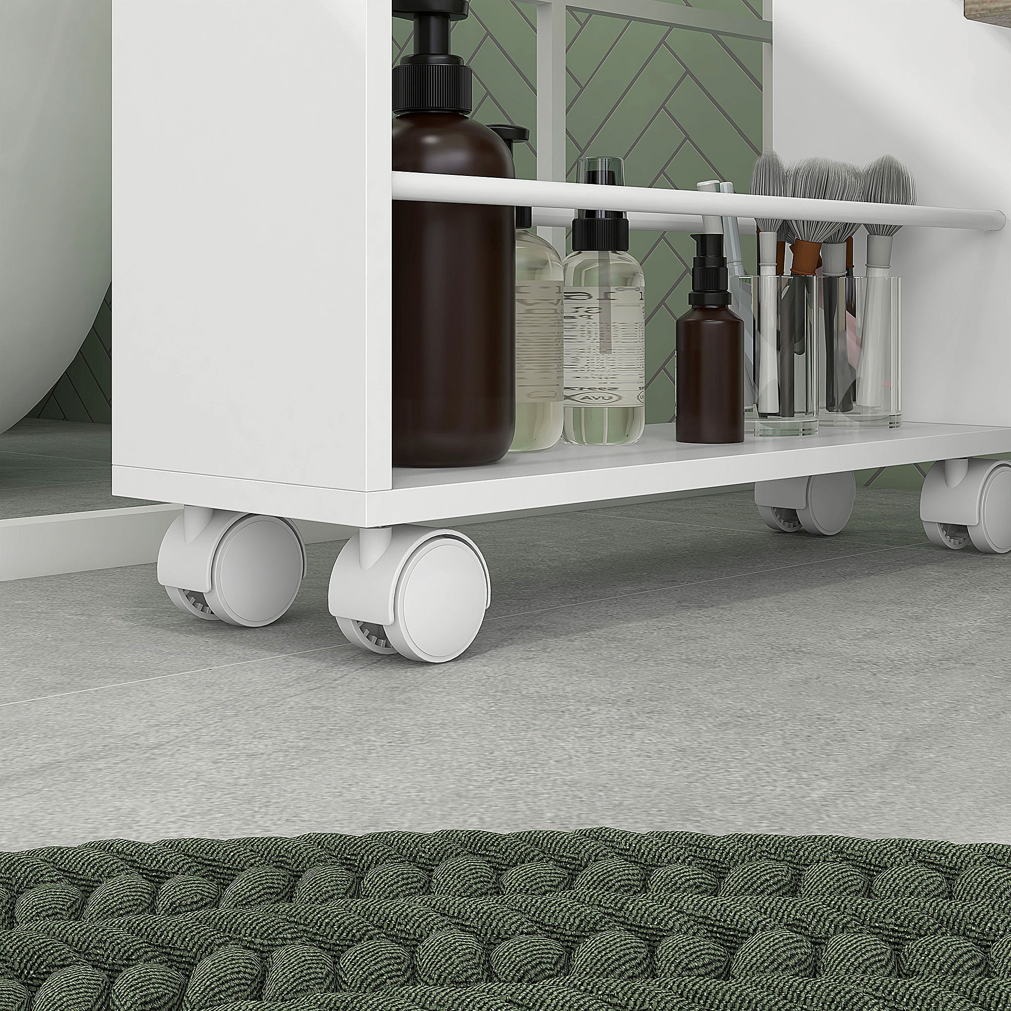3-Tier Kitchen Cart with Side Railings and Handles for Dining Room Bathroom 45x15x80 cm White