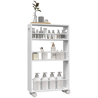 3-Tier Kitchen Cart with Side Railings and Handles for Dining Room Bathroom 45x15x80 cm White