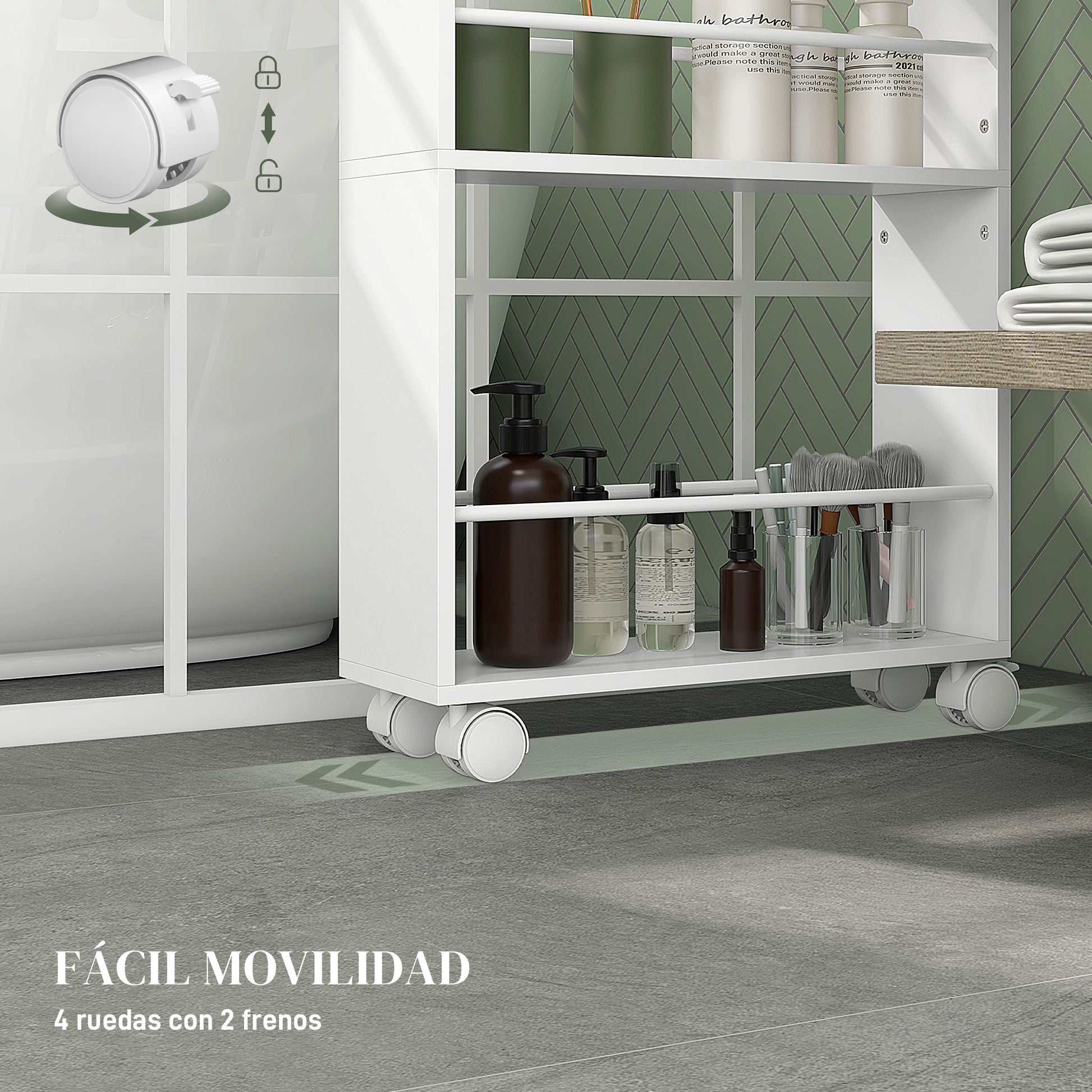 3-Tier Kitchen Cart with Side Railings and Handles for Dining Room Bathroom 45x15x80 cm White