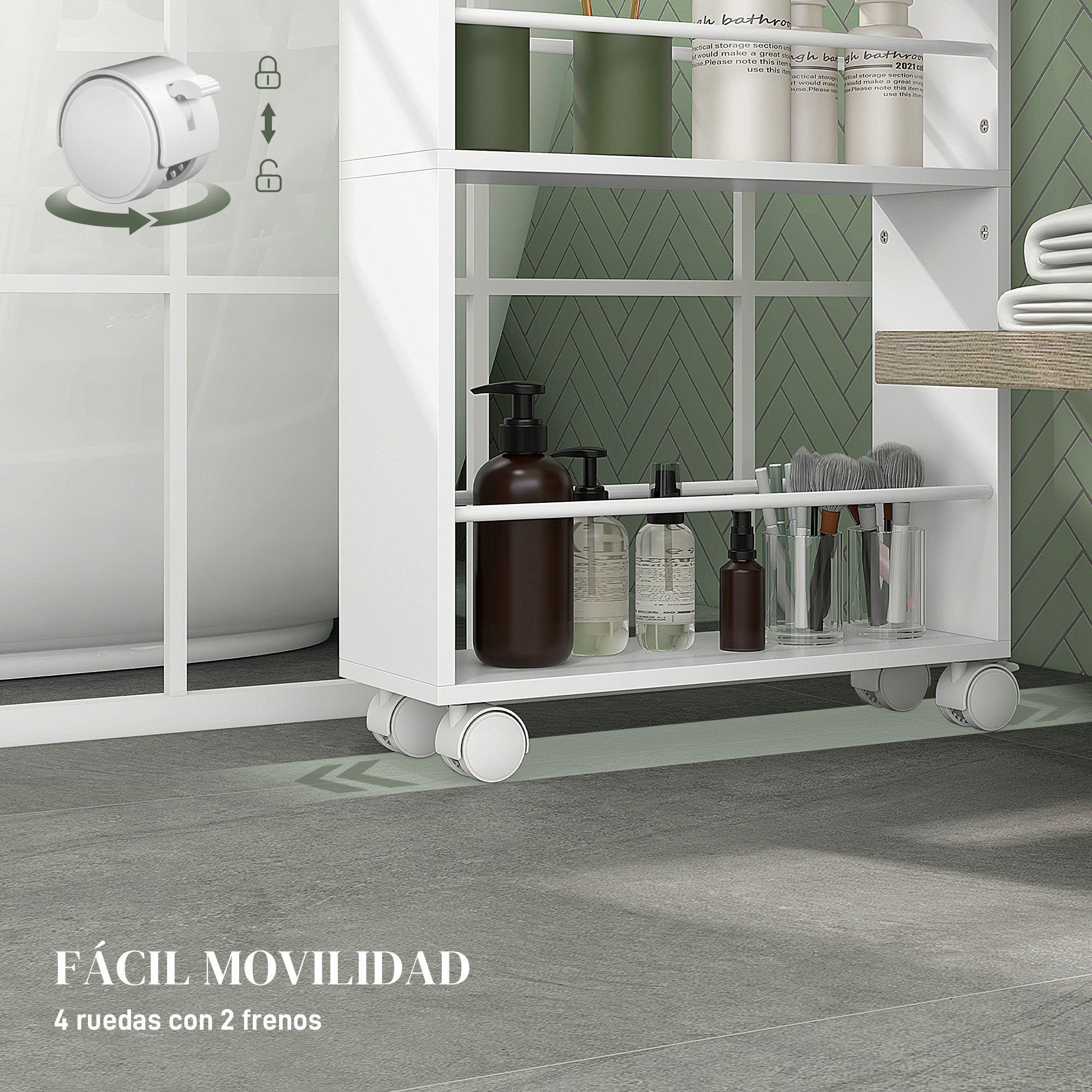 3-Tier Kitchen Cart with Side Railings and Handles for Dining Room Bathroom 45x15x80 cm White