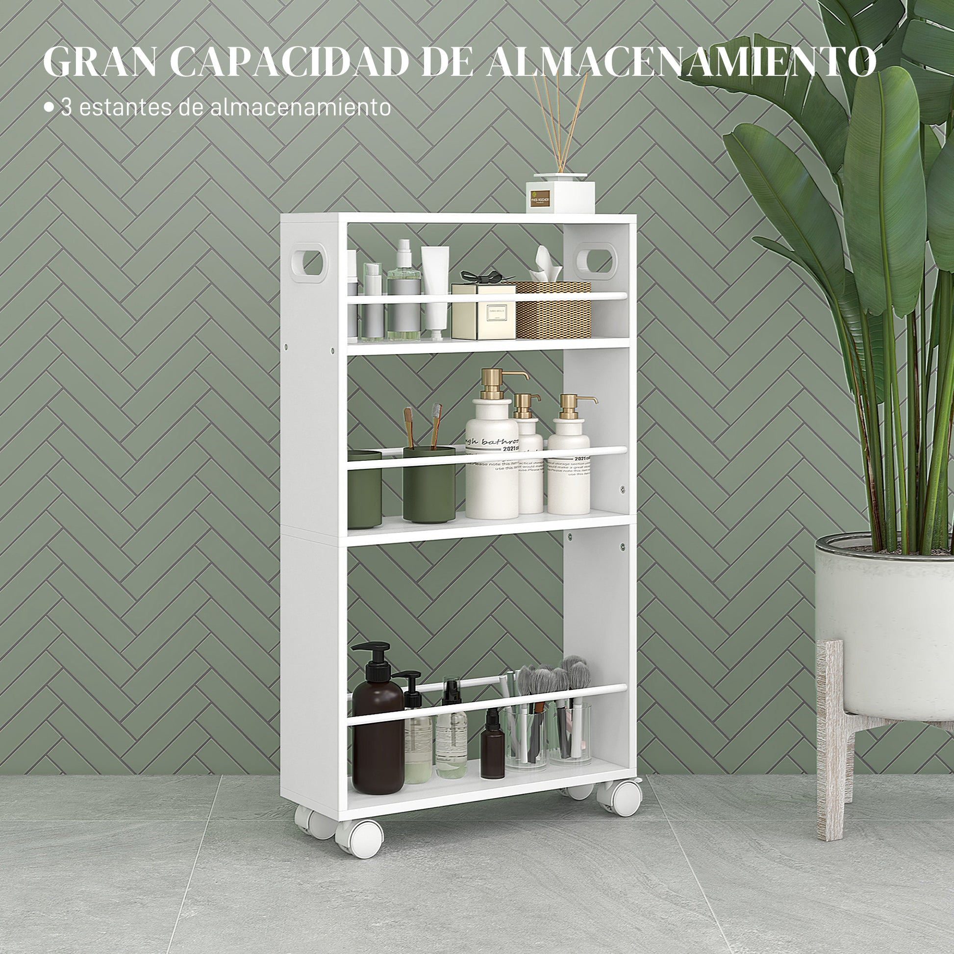 3-Tier Kitchen Cart with Side Railings and Handles for Dining Room Bathroom 45x15x80 cm White